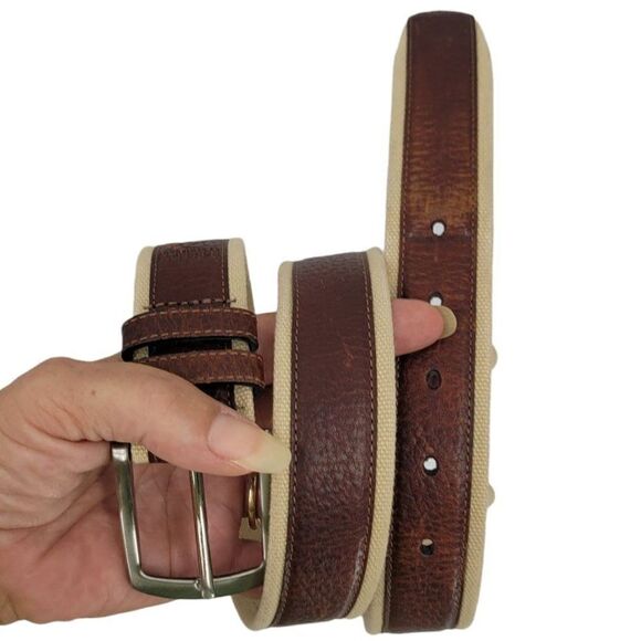 Vtg Concepts Belt Leather Canvas 2 Toned Country Cowgirl Brown Tan Sz S/M - Picture 1 of 7